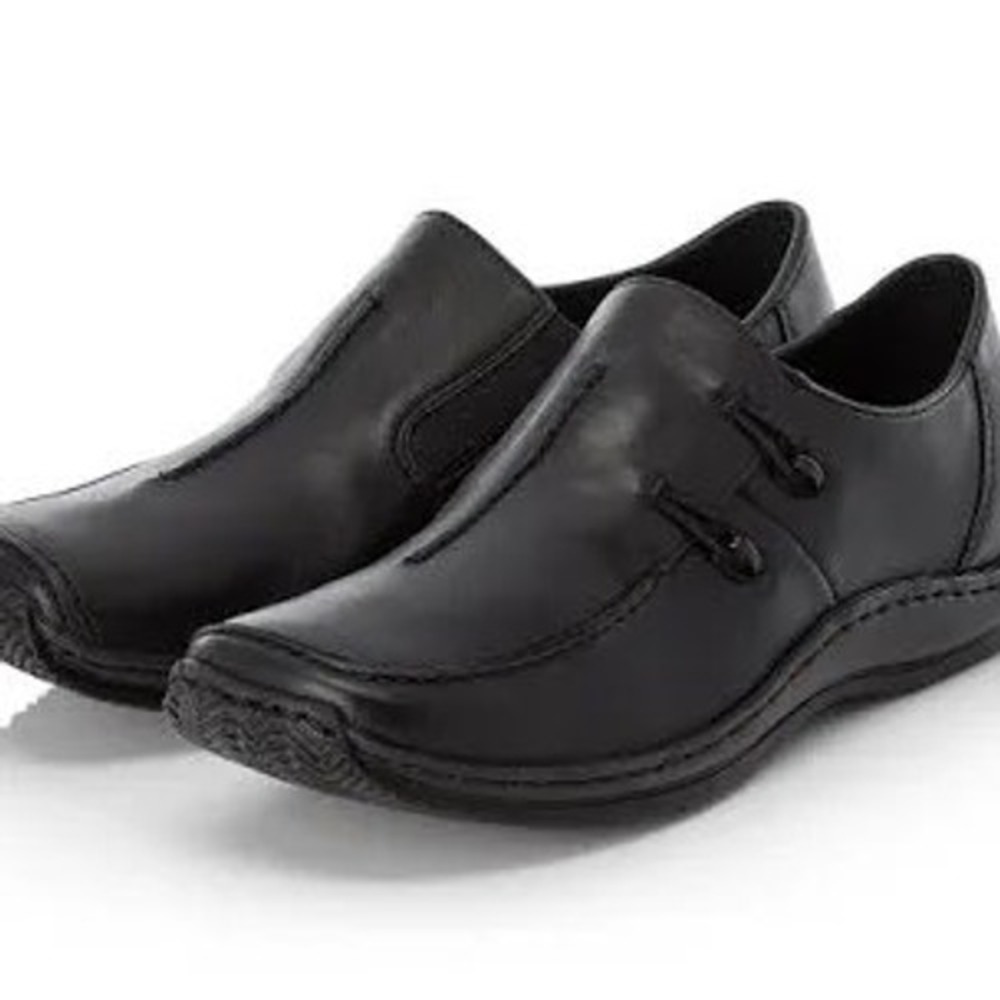 Rieker Celia Loafers Women 37 Black good Slip On Leather Square Toe Toggle